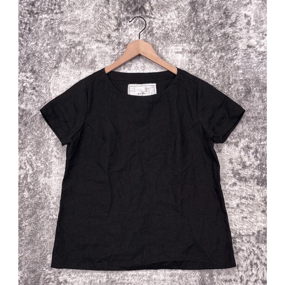 Not Perfect Linen Top M / L Womens Hamburg Fitted Linen Short Sleeve Black